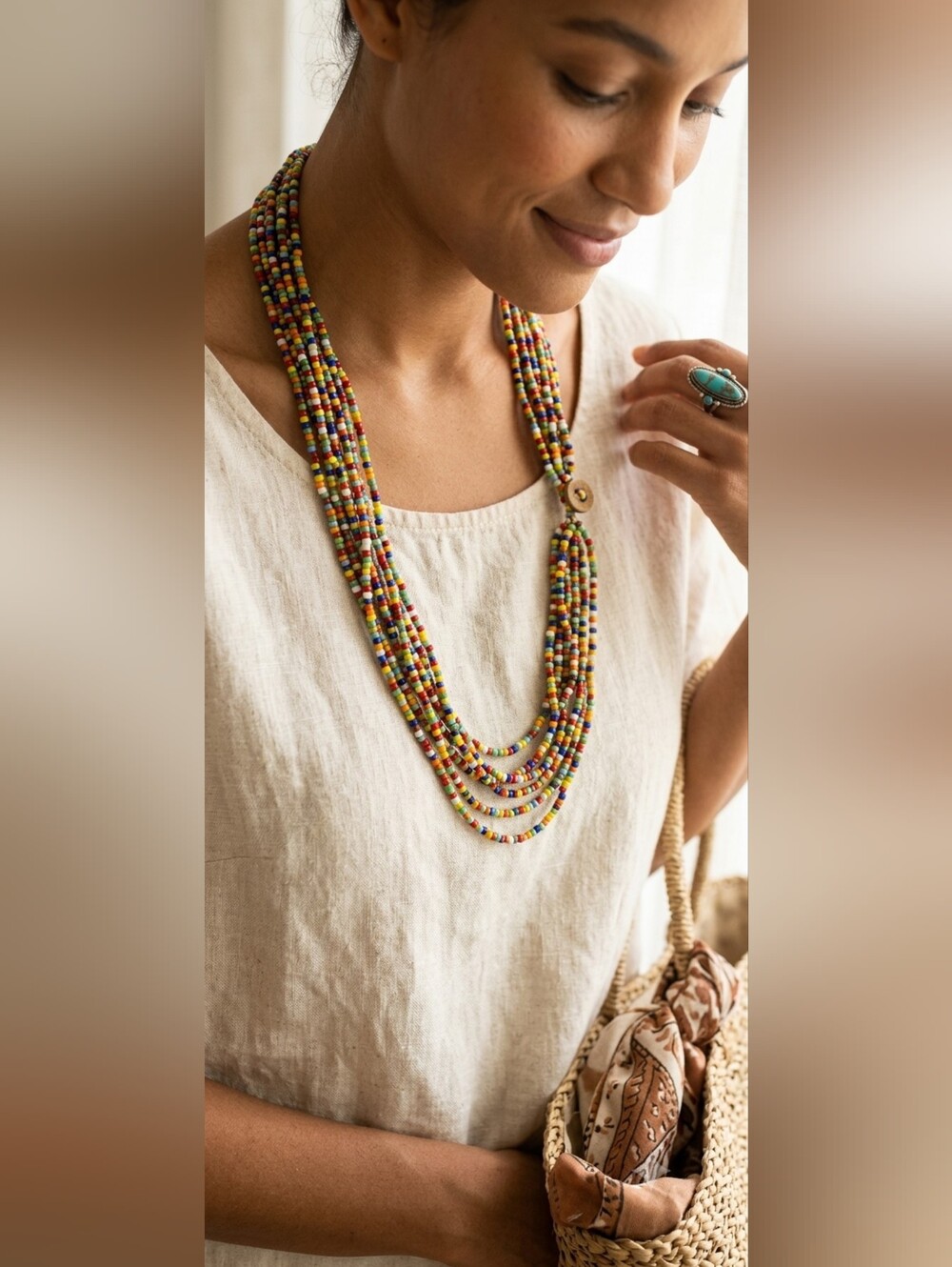 Boho Multicolor Multi-Strand Seed Bead Necklace